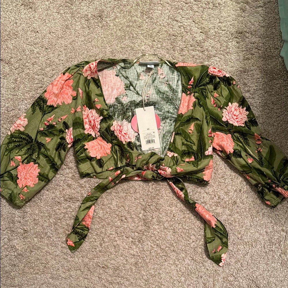 Floral Green and Pink Crop Top